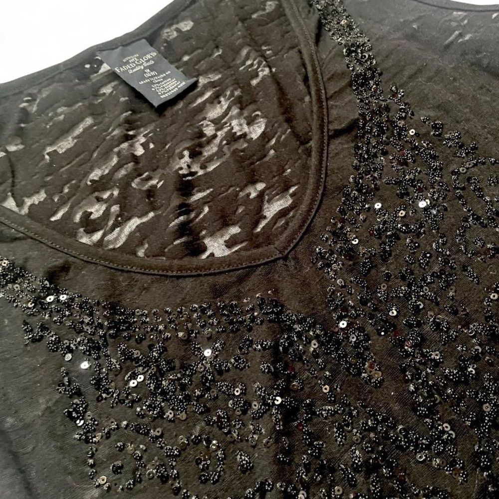 Vintage Faded Glory • Y2K Black Beaded / Sequins V Neck Tank top • SIZE - XL